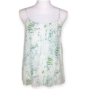 Equipment White Blue Yellow Silk Tank Top Medium